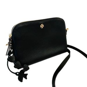 Tory Burch Black Leather Crossbody/Purse Bird & Hearts Tassel